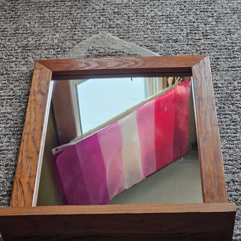 Rustic Wooden Framed Hanging Vanity Mirror with 2